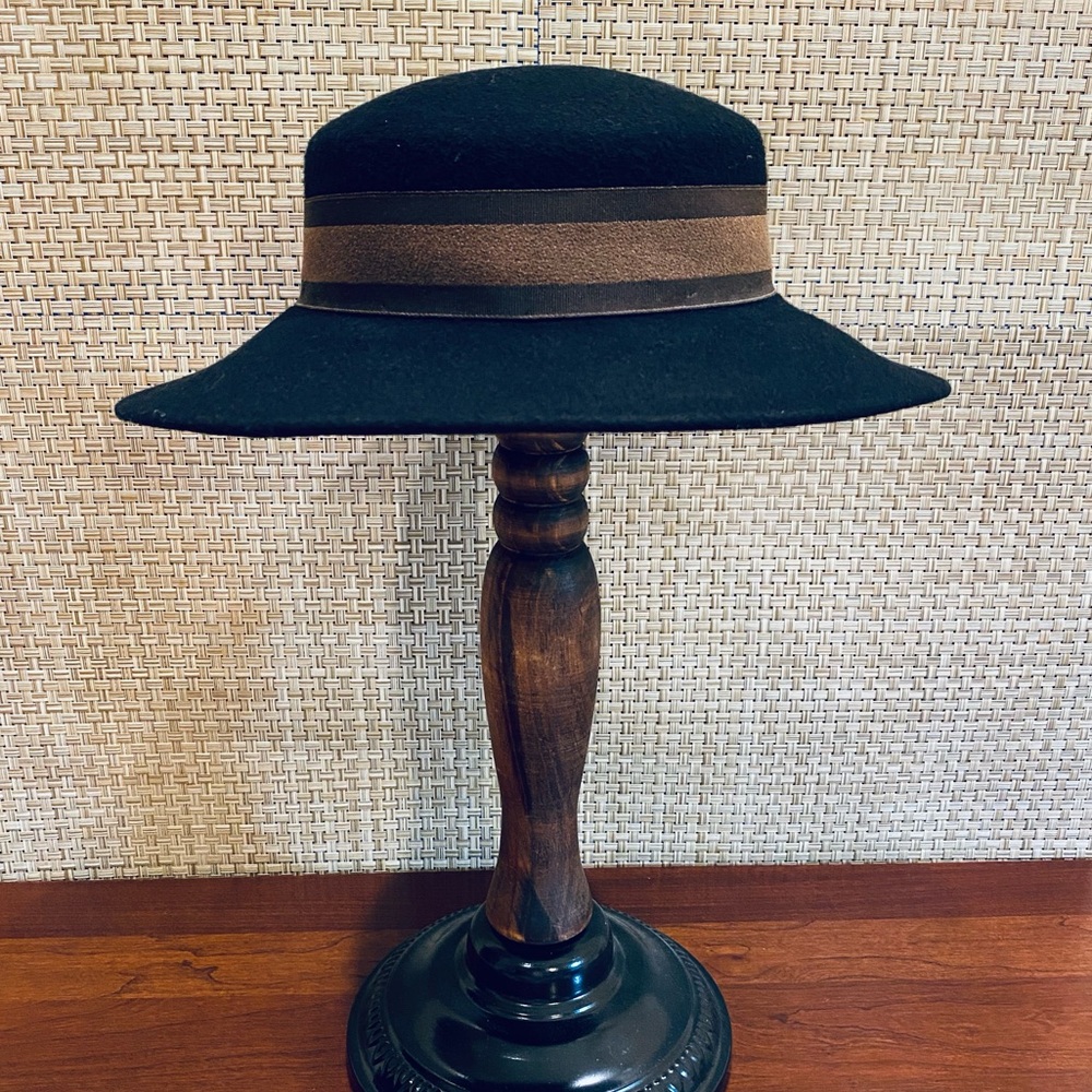 🌟HP🌟ANTQ 1920s Black Wool Wide Brim Hat - Picture 1 of 11